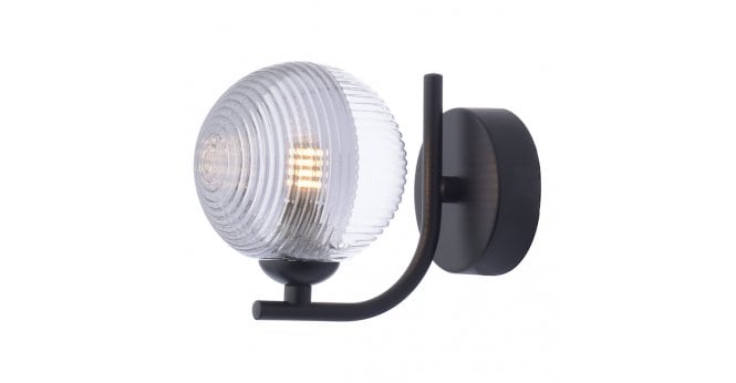 Där Lighting Cradle 1 Light Wall Light Matt Black With Smoked/Clear Ribbed Glass