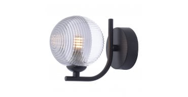 Cradle 1 Light Wall Light Matt Black With Smoked/Clear Ribbed Glass