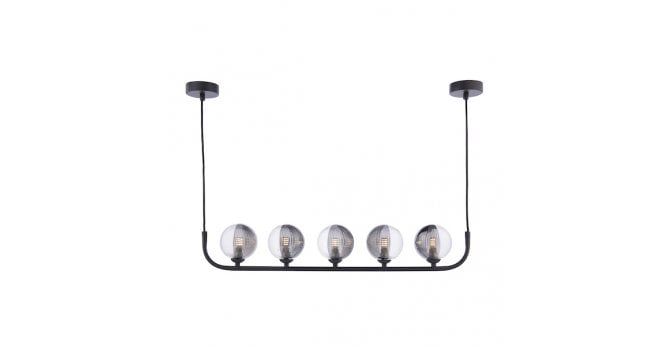 Där Lighting Cradle 5 Light Bar Pendant Matt Black With Smoked/Clear Ribbed Glass