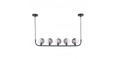Cradle 5 Light Bar Pendant Matt Black With Smoked/Clear Ribbed Glass