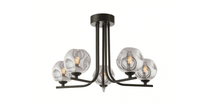 Cradle 5 Light Semi Flush Matt Black With Closed Organic Smoked Glass