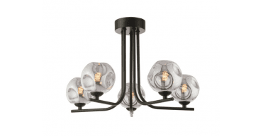 Cradle 5 Light Semi Flush Matt Black With Closed Organic Smoked Glass