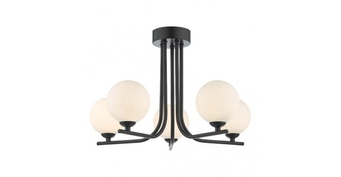 Där Lighting Cradle 5 Light Semi Flush Matt Black With Opal Glass