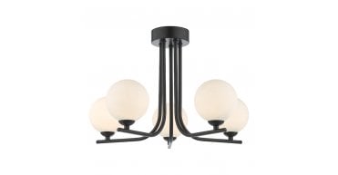 Cradle 5 Light Semi Flush Matt Black With Opal Glass
