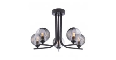 Cradle 5 Light Semi Flush Matt Black With Smoked/Clear Ribbed Glass