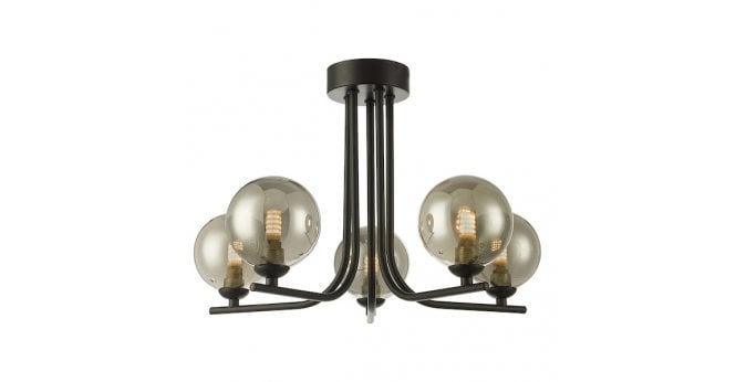 Där Lighting Cradle 5 Light Semi Flush Matt Black With Smoked Glass