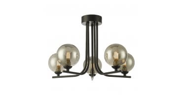 Cradle 5 Light Semi Flush Matt Black With Smoked Glass