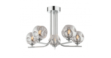 Cradle 5 Light Semi Flush Polished Chrome With Closed Organic Smoked Glass