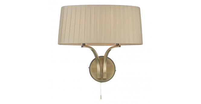 Där Lighting Cristin 2 Light Wall Light Antique Brass With Taupe Shade