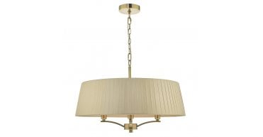 Cristin 4 Light Pendant Antique Brass With Taupe Shade