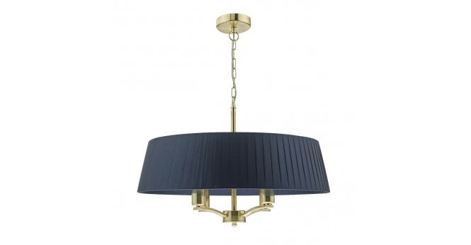 Där Lighting Cristin 4 Light Pendant Satin Brass With Navy Shade