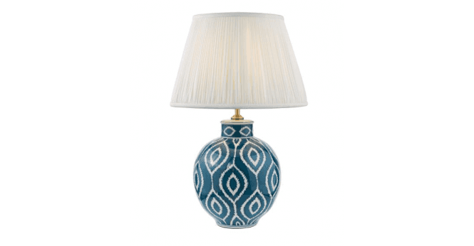 Där Lighting Dakari Table Lamp Blue Ceramic and Antique Brass With Shade