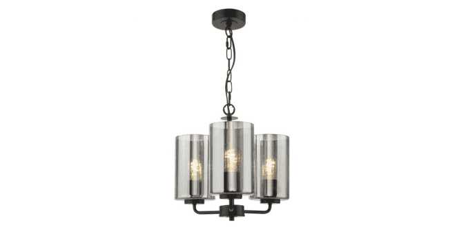 Där Lighting Daylin 3 Light Pendant Satin Black and Smoked Ribbed Glass
