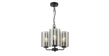 Daylin 3 Light Pendant Satin Black and Smoked Ribbed Glass