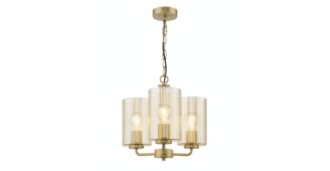 Där Lighting Daylin 3 Light Pendant Satin Gold and Amber Ribbed Glass