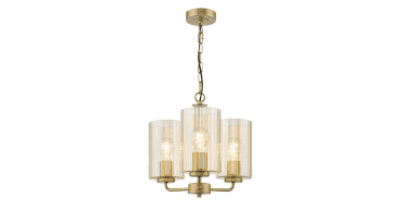Daylin 3 Light Pendant Satin Gold and Amber Ribbed Glass
