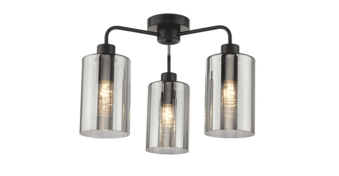 Där Lighting Daylin 3 Light Semi-Flush Satin Black and Smoked Ribbed Glass