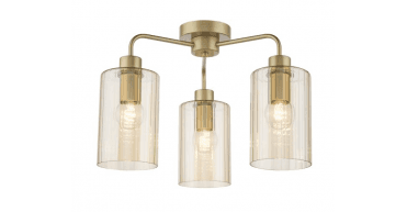 Daylin 3 Light Semi-Flush Satin Gold and Amber Ribbed Glass