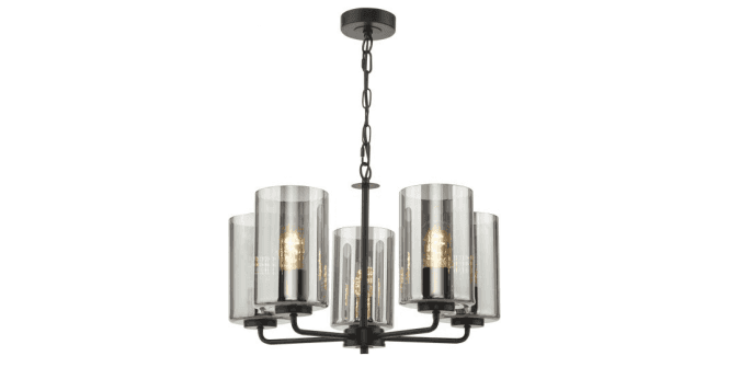 Där Lighting Daylin 5 Light Pendant Satin Black and Smoked Ribbed Glass