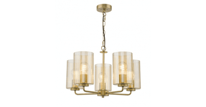 Där Lighting Daylin 5 Light Pendant Satin Gold and Amber Ribbed Glass