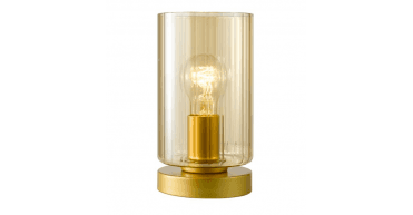 Daylin Table Lamp Satin Gold and Amber Ribbed Glass