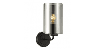 Daylin Wall Light Satin Black and Smoked Ribbed Glass