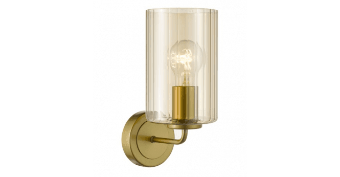 Där Lighting Daylin Wall Light Satin Gold and Amber Ribbed Glass