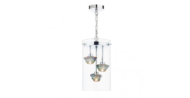 Där Lighting Decade 3 Light Pendant Polished Chrome Glass