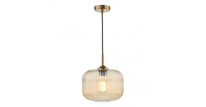 Där Lighting Demarius Pendant Natural Brass and Amber Glass