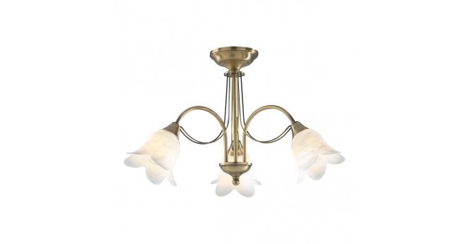 Där Lighting Doublet 3 Light Semi Flush Antique Brass Alabaster Glass