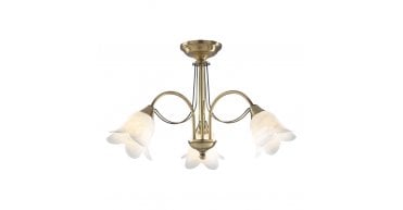 Doublet 3 Light Semi Flush Antique Brass Alabaster Glass
