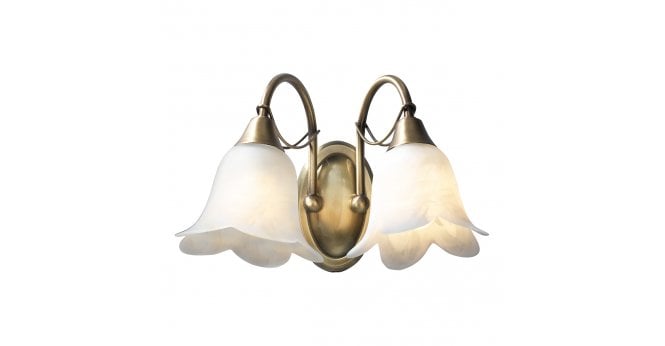 Där Lighting Doublet Double Wall Bracket Antique Brass complete with Alabaster Glass
