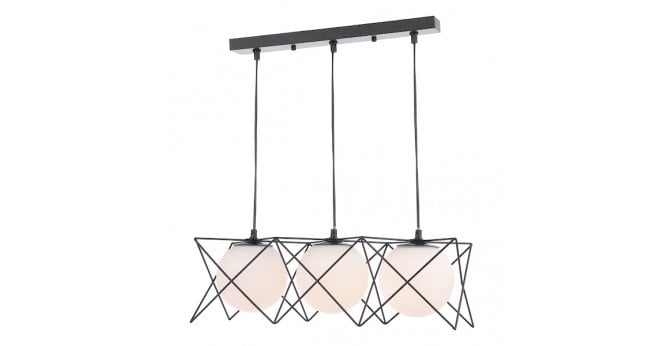 Där Lighting Dreyson 3 Light Bar Pendant Matt Black and Opal Glass