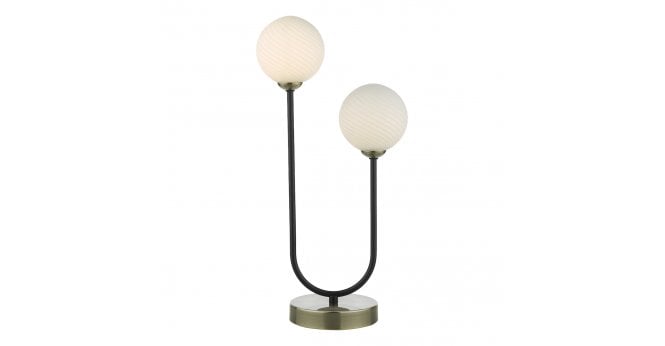 Där Lighting Duo 2 Light Table Lamp Antique Brass and Opal Glass