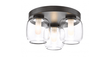 Edaline 3 Light Bathroom Flush Light Matt Black and Glass IP44