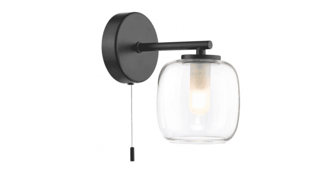 Där Lighting Edaline Bathroom Wall Light Matt Black and Glass IP44