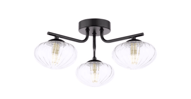 Där Lighting Ede 3 Light Semi-Flush Matt Black and Glass