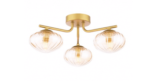 Där Lighting Ede 3 Light Semi-Flush Satin Gold and Amber Glass