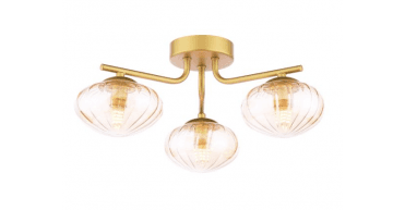 Ede 3 Light Semi-Flush Satin Gold and Amber Glass