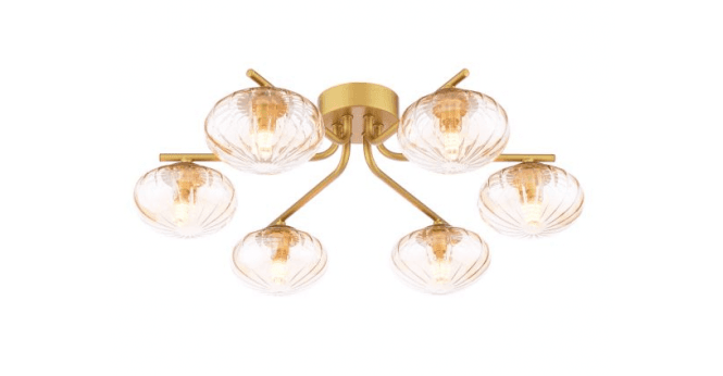 Där Lighting Ede 6 Light Semi-Flush Satin Gold and Amber Glass