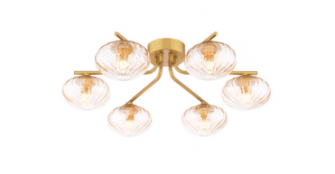 Ede 6 Light Semi-Flush Satin Gold and Amber Glass