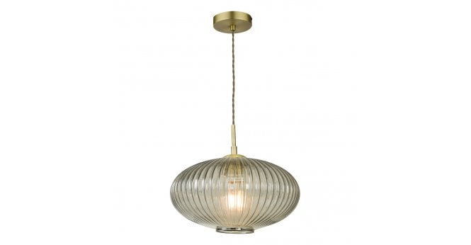 Där Lighting Edmond 1 Light Pendant Smoked Glass Antique Brass Detail