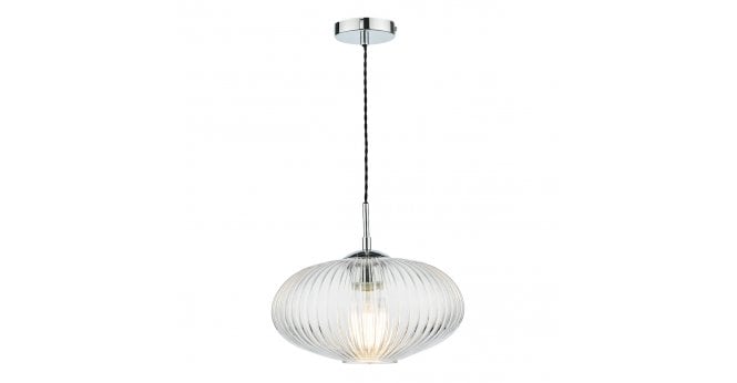 Där Lighting Edmond 1 Light Single Pendant Polished Chrome Ribbed Glass