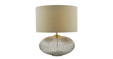 Edmond Table Lamp Smoked Glass Antique Brass Detail With Shade