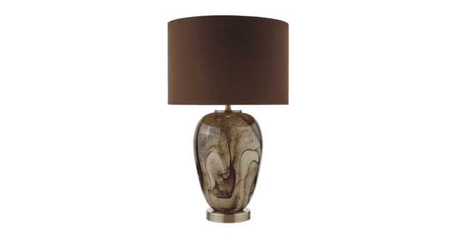 Där Lighting Egas Table Lamp Brown Marble Effect Glass and Antique Brass With Shade