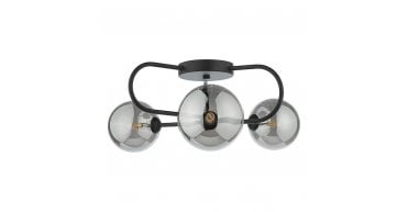 Eissa 3 Light Semi Flush Matt Black Smoked Glass