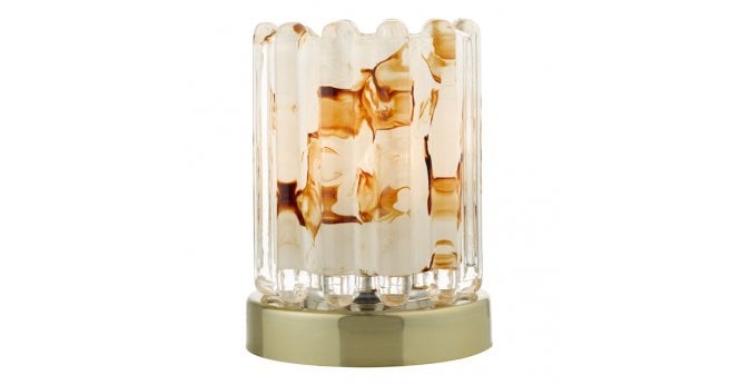 Där Lighting Elf Touch Table Lamp Antique Brass With Ribbed Amber Glass