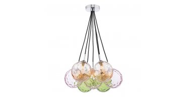 Elpis 7 Light Cluster Pendant Polished Chrome Mixed Coloured Glass