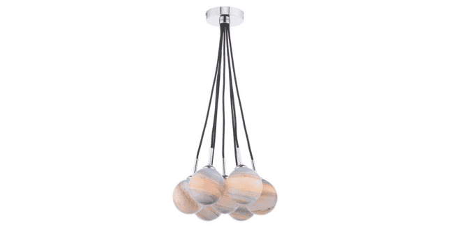 Där Lighting Elpis 7 Light Cluster Pendant Polished Chrome With Planet Style Glass