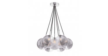 Elpis 7 Light Cluster Pendant Polished Chrome With Smoked/Clear Ribbed Glass